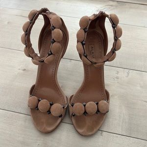 Alaia La Bombe stud ankle wrap sandals size 35 nude suede